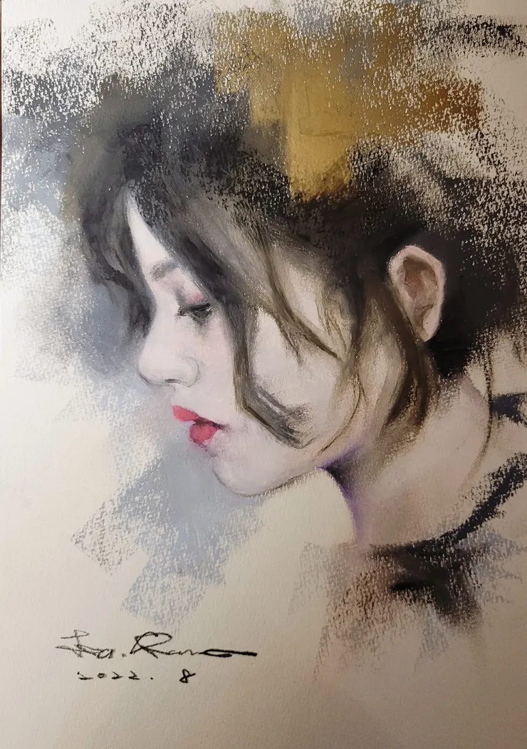 沉思的女孩 (媒材 : 油性粉彩)