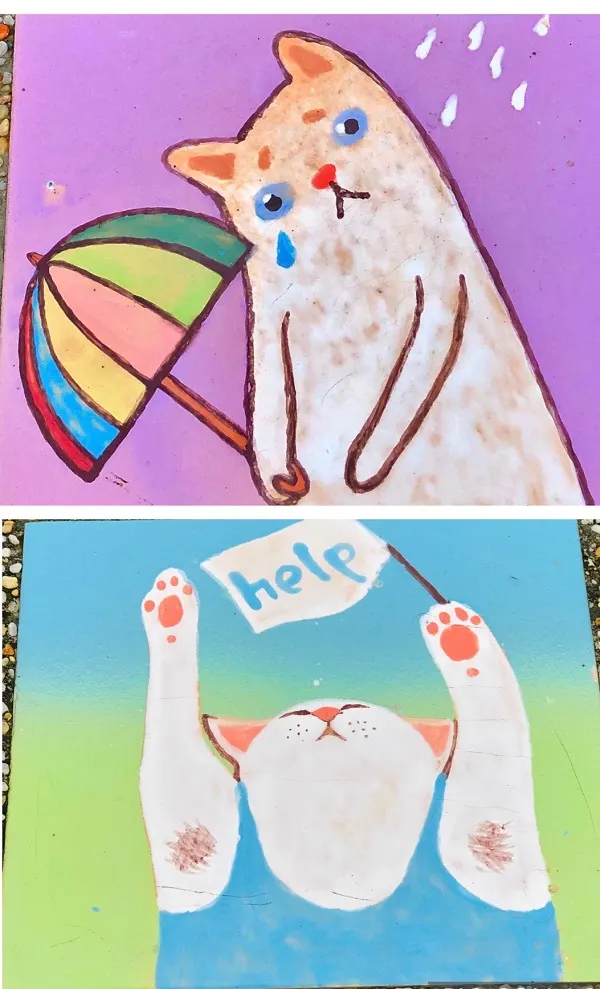 下雨了,help ….. 這兩張可愛的造型,就像是稍早時的心情寫照,哈!