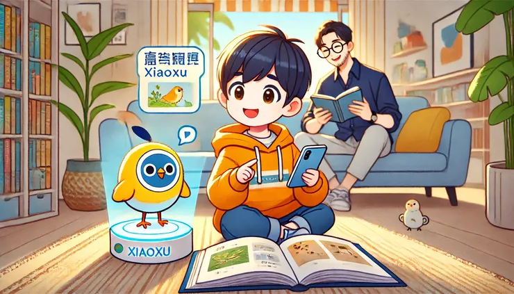 孩子和他的 AI 學伴共同探索知識。