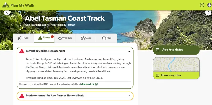 與保育部後台資訊串接,同步更新步道路況。