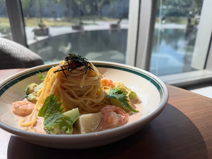 WIRED TOKYO的鱈卵屋明太子奶油義大利麵，令她放電又充電的美食。如果麵條硬度再多一點就更美味了。