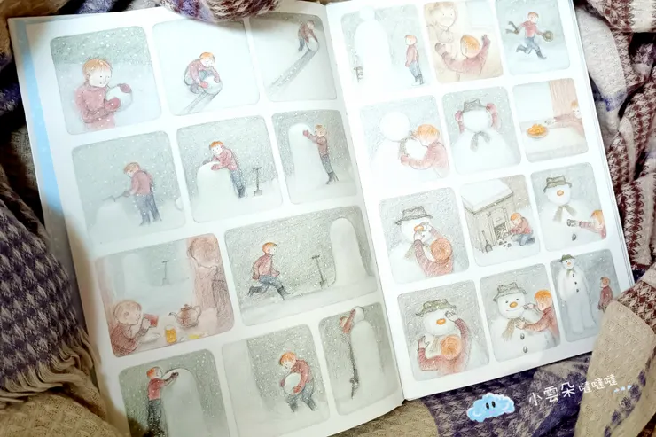 下雪了！小男孩開心堆起雪人！