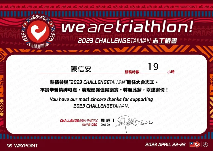 歷經19小時拿到的志工證書