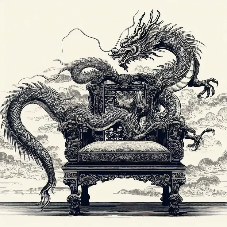 AI生成的龍椅圖片。AI的理解力真直白,龍在椅子上就是龍椅。