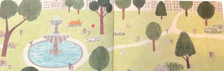 一起去公園,這是城市老鼠第一次來,他感覺寧靜很舒緩,感覺自己就像自己城市的遊客。