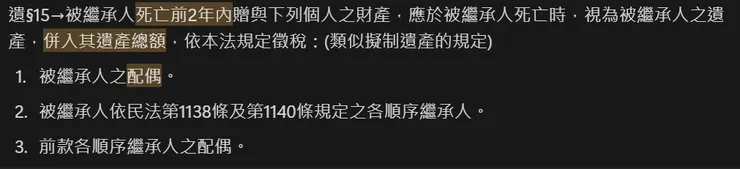《遺產及贈與稅法》第15條