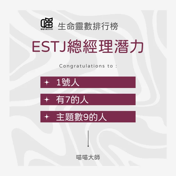 生命靈數遇上MBTI：ESTJ潛力 Top3