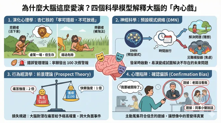 杏仁核演化機制 / 預設模式網絡 / 損失規避 / 確認偏誤