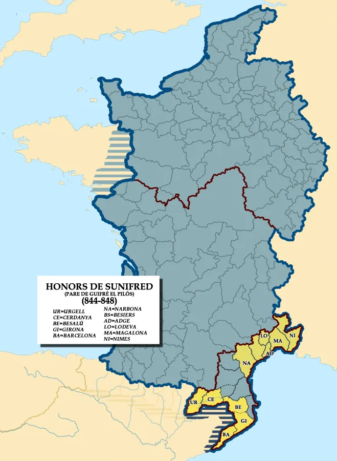 黃色部分為吉弗雷一世父親在世時控制的領地