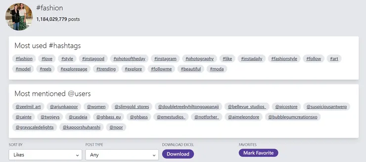 已#fashion舉例，viralfindr不僅會推薦熱門標籤讓你參考使用，下方有更多相關分析