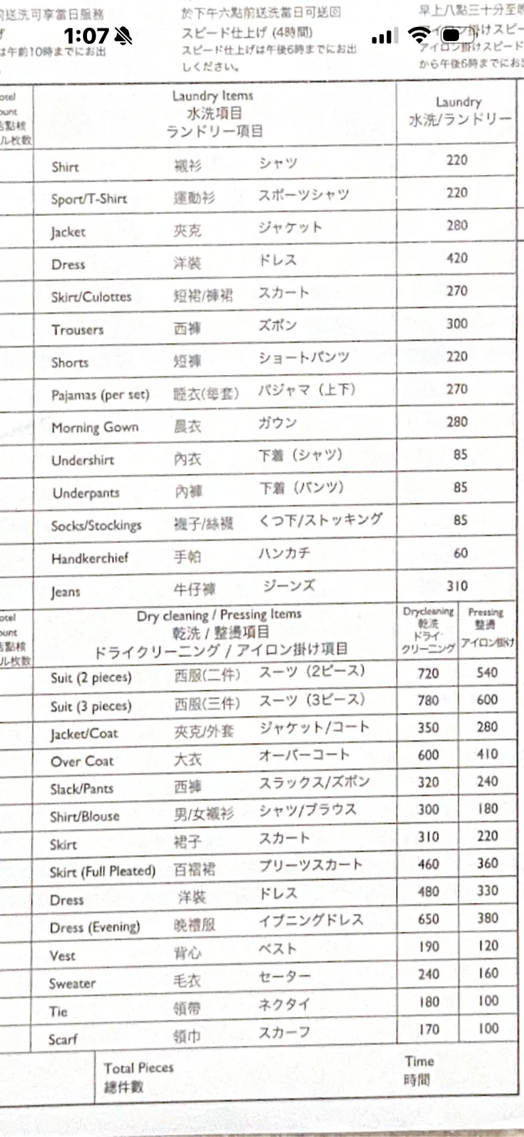 排除大衣，其他衣物幾乎都是免費送洗的