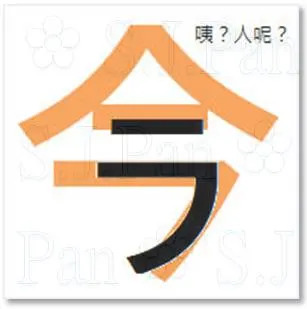 「人」＋「ラ」＝「今」