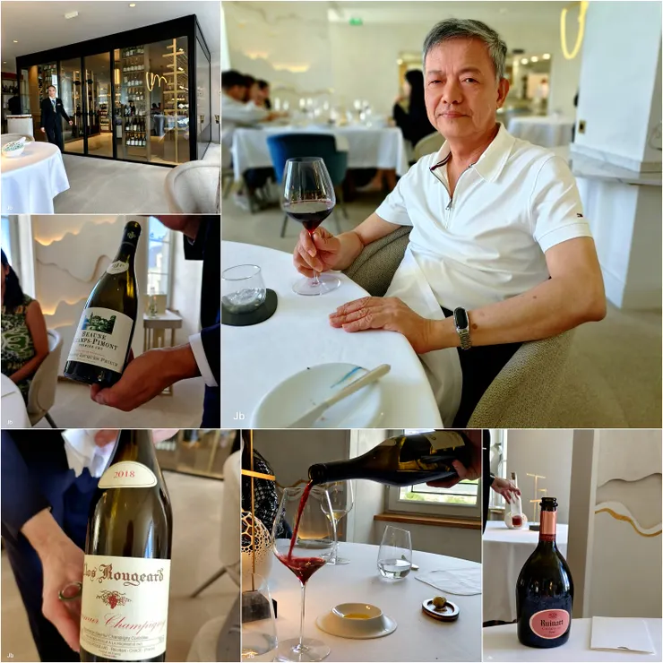 【搭配Prestige wine pairing，6杯酒佐相適的食物。酒未全拍，圖左上無意中拍到背景的一桌是來自台灣的旅行團，個個點酒，不知什麼高級團。】