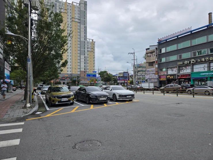 路邊的三排停車位