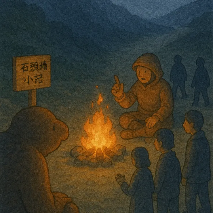 山腳新火升起,大家真誠討論石頭精,還看得出這齣戲本來可以多溫暖。