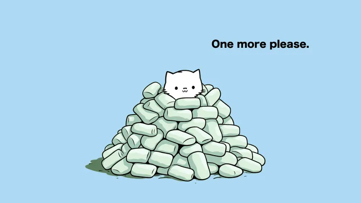 小咪知道他如果繼續忍著不吃會有一個棉花糖山。