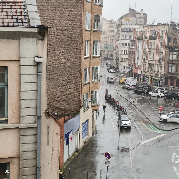 【掀開被窩窗外下著預報的雨！反正我們没有非走不可的行程，就好整以暇地賞雨。】