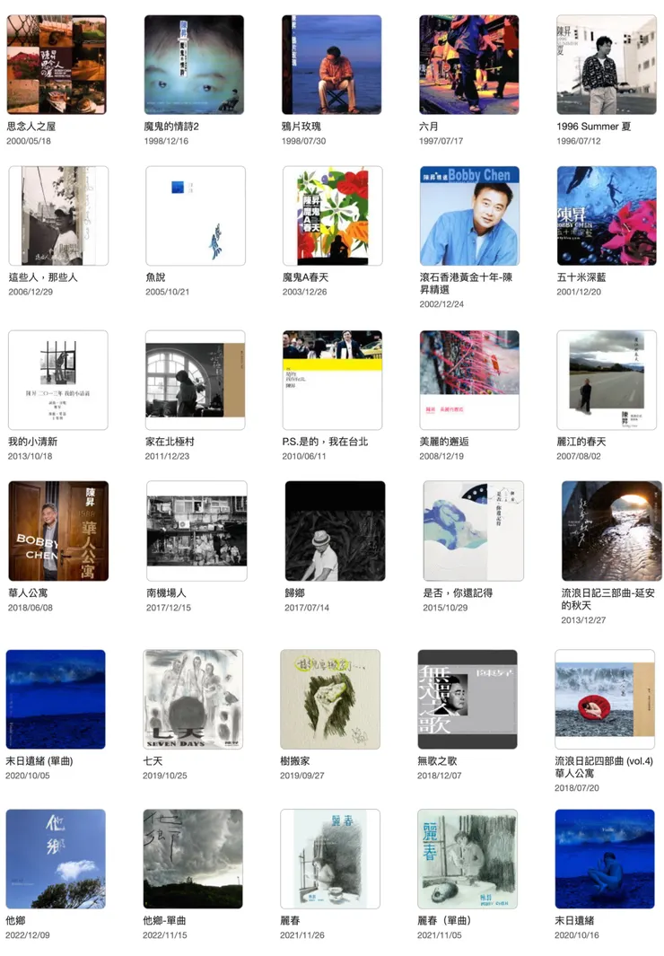 拼貼陳昇專輯 1996-2022 (專輯片來源KKBOX.com)