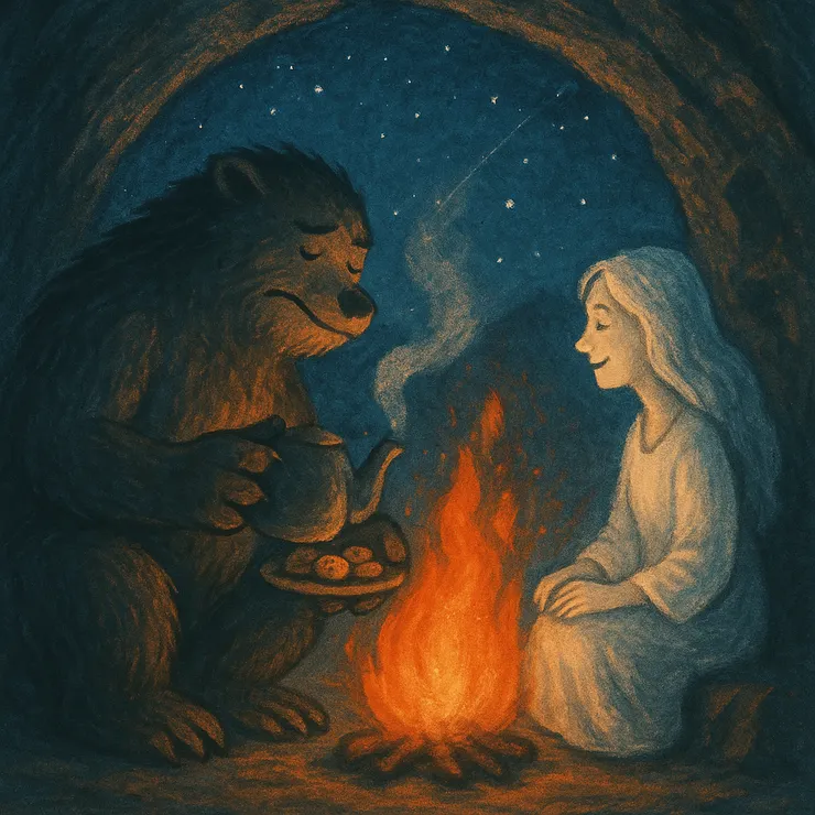 🍵可是她只是靜靜坐下，接過茶與點心，像久違的朋友，讓火光漸漸亮起。