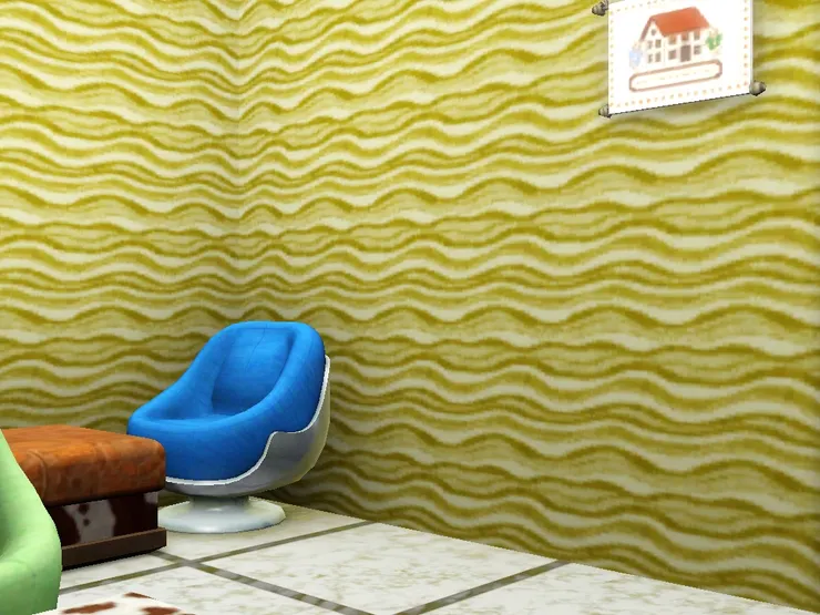 黃色波浪紋的壁紙,讓這小房間有種堂皇的氣勢。