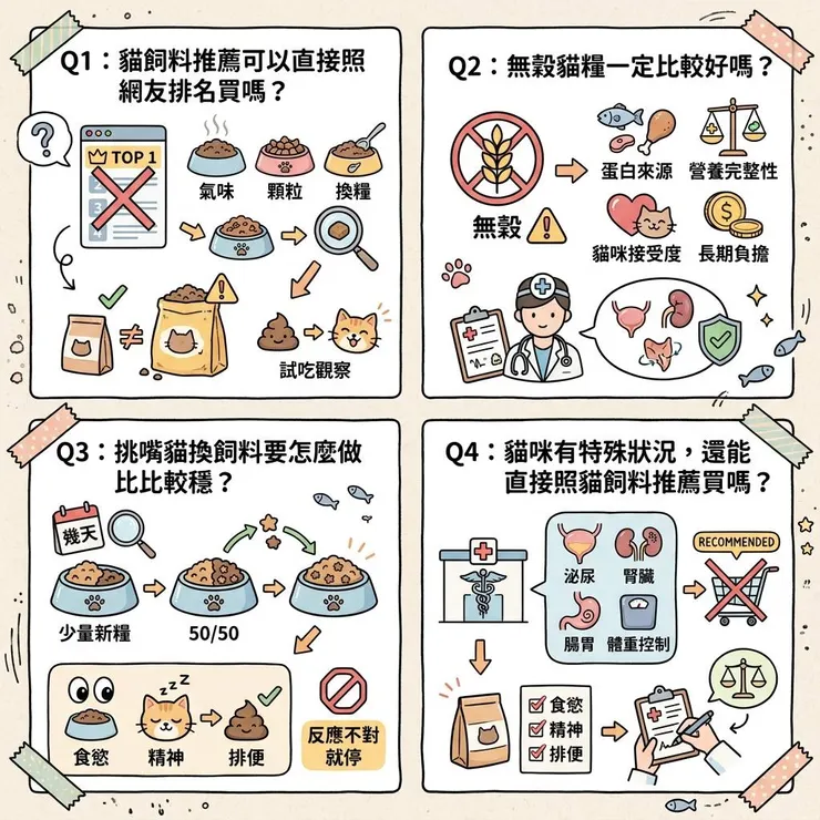 貓飼料常見問題：換糧、無穀、挑嘴一次看