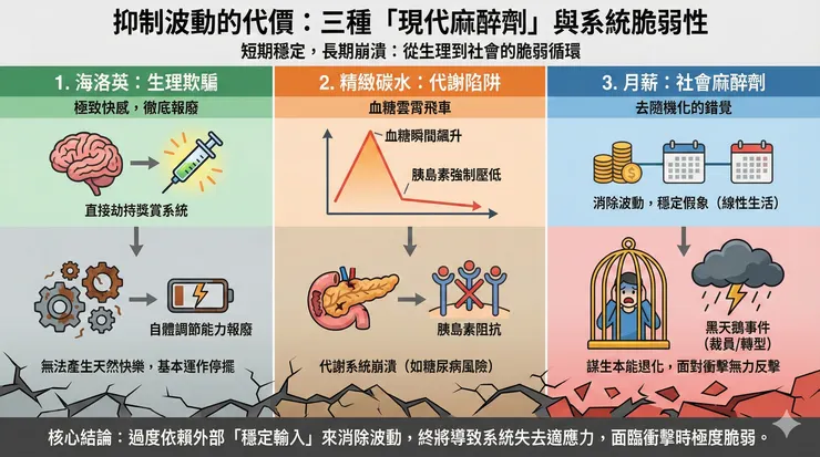 海洛英、碳水化合物與月薪三者「抑制波動導致脆弱」