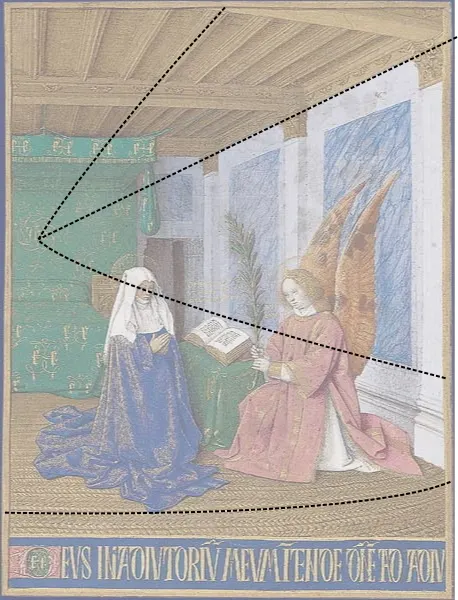 《第二次天使報喜》的「曲線透視」構圖。