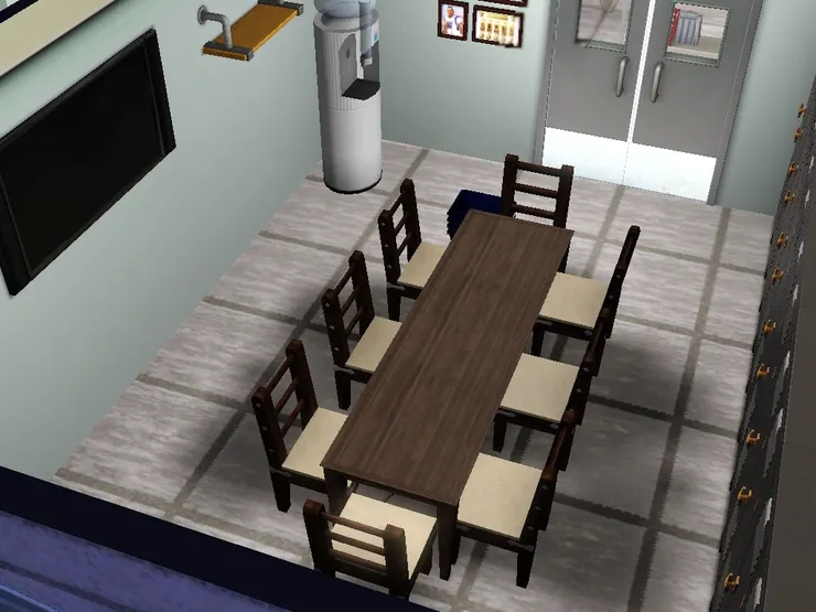 休息室內主要是張大桌子,用來吃飯、休息、聽說員工們還會在這裏商量大事。