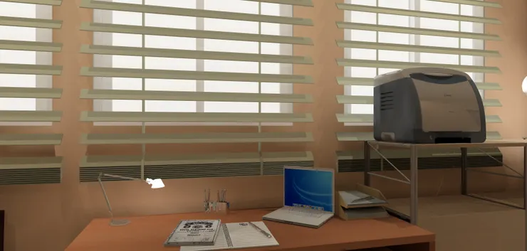 書桌雖然很重要，卻陳設簡單。我喜歡桌面盡量多空間；而這麼小的地方只能放筆電。