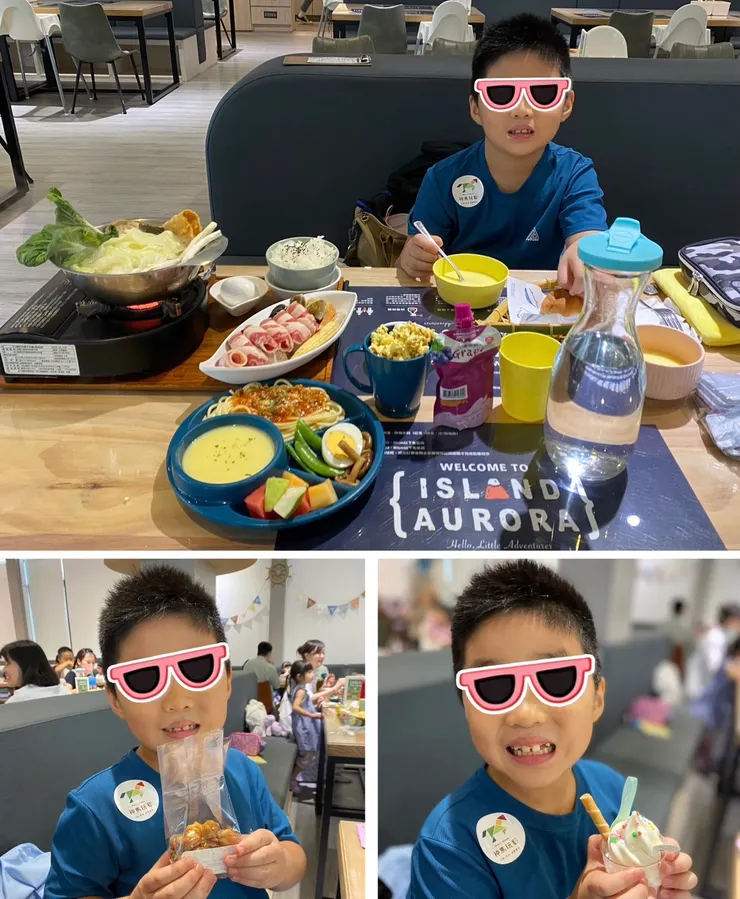 先用餐、再去玩，還有一位媽咪送的健康手工餅乾（左下圖）