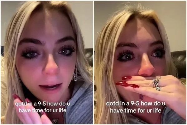 美國大學剛畢業的新鮮人Brielle哭訴朝九晚五工作太辛苦。（圖／翻攝自TikTok／@brielleybelly123）  