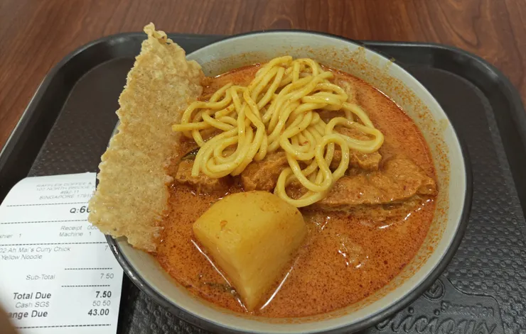 馬來咖哩雞麵，抓起了一點麵，差點忘記拍…