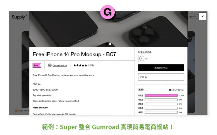 將 Gumroad 線上市集整合入 Super 示意