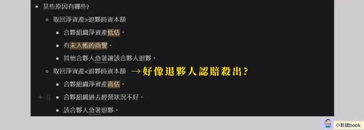 退夥合夥人取回的淨資產不等於其退夥時資本餘額的原因。