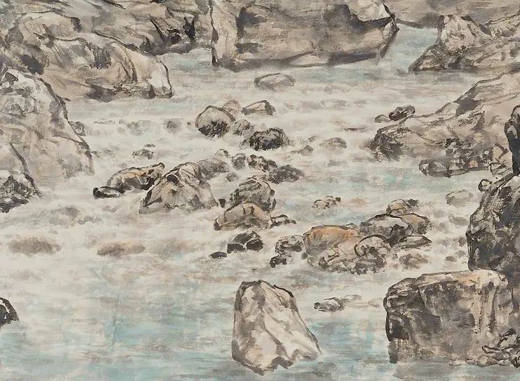 〈清溪垂釣〉局部－中央清流