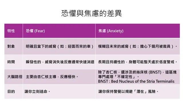 恐懼與焦慮的差異