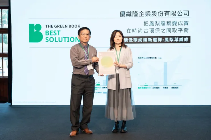 優織隆 獲頒 2024 THE  GREEN BOOK 永續解方獎 (右邊: 品牌總監 曾裕屏 KELLY)   圖/ TGB提供