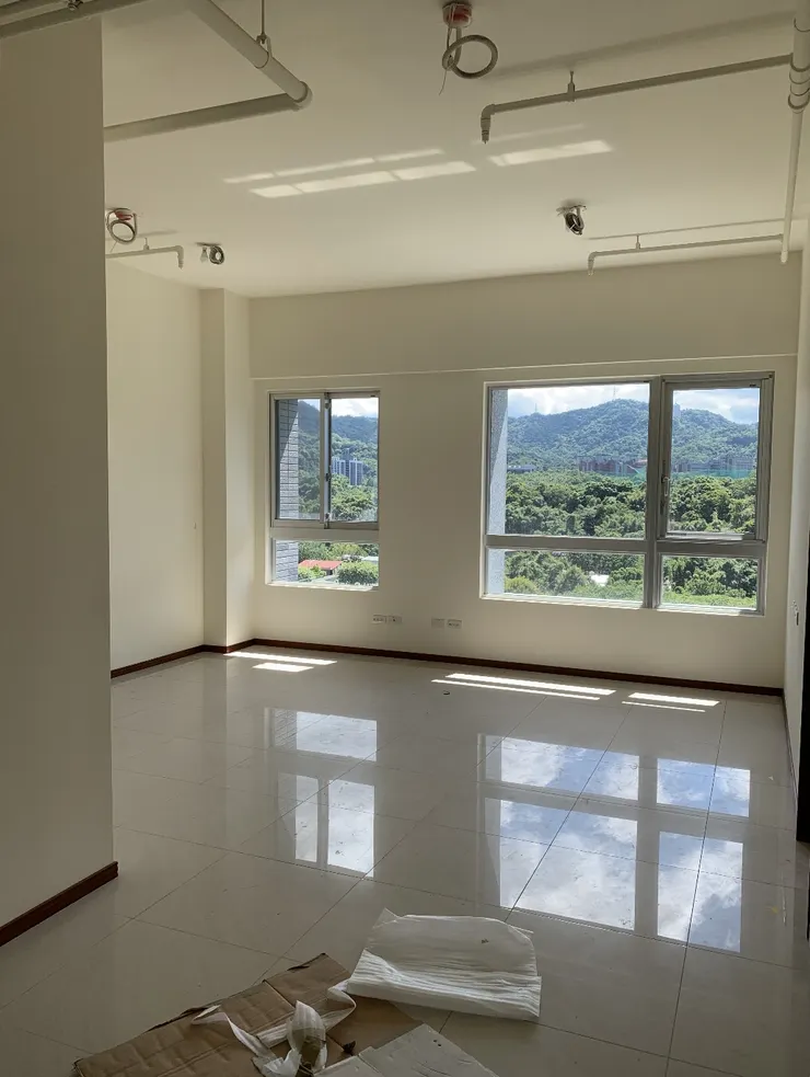 窗外一片綠油油的景觀。