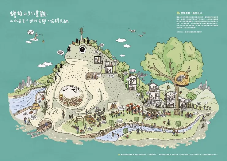 蟾蜍山介紹摺頁，以蟾蜍為發想，設計出象徵性的造型。