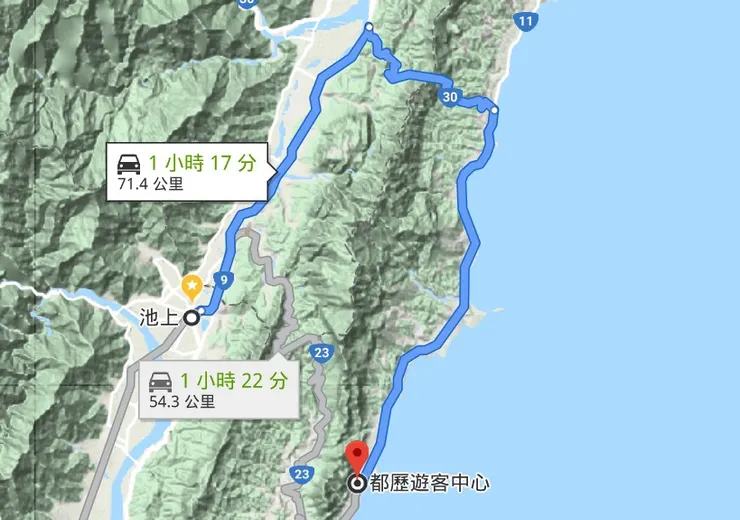 從都歷騎機車途經玉長公路回到池上的民宿