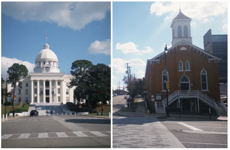 過去的南方邦聯以及斜對面--馬丁路德發表拒乘公車運動演說的教堂