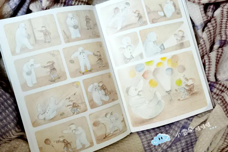 雪人和男孩一起度過快樂時光