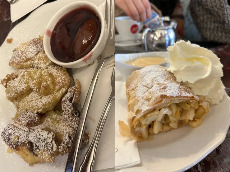 左圖｜皇帝煎餅(Kaiserschmarrn)；右圖｜蘋果捲(Apfelstrudel)