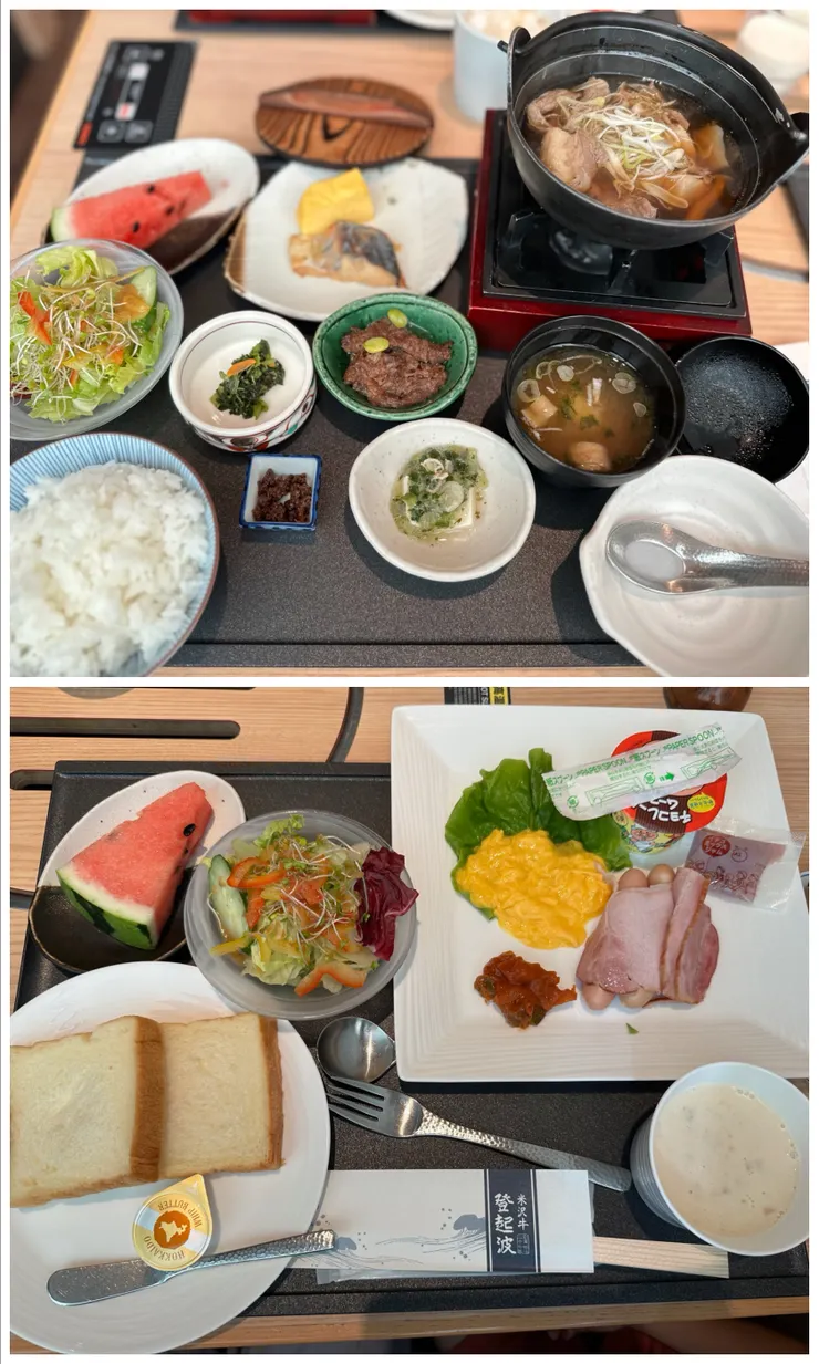 有和式和西式兩種選擇，推薦和式朝食，可以吃到很多在地菜色