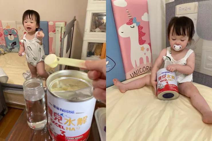(寶貝每天最期待的就是喝餒餒🍼自從買了寶兒水解之後,胃口跟食慾整個都變好了🤣)