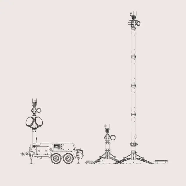 左為移動邊境塔台、中為遠端邊境塔台、右為標準邊境塔台。