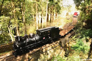 卸完木材之後列車返回阿里山