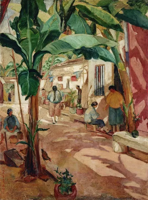 廖繼春，〈有香蕉樹的院子〉，1928年，129.2 × 95.8 公分，油彩、畫布，台北市立美術館。