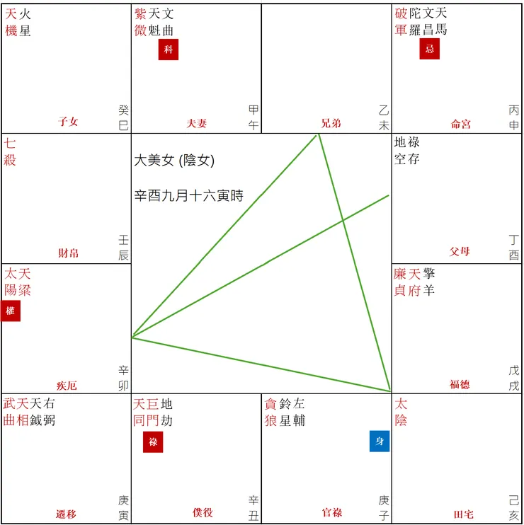 圖7. 紫微斗數-疾厄宮三方四正