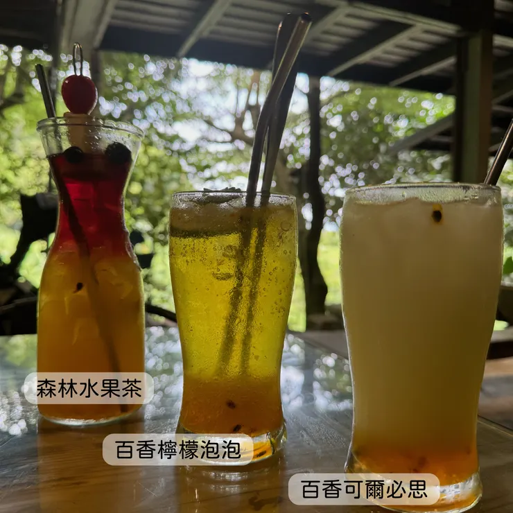 森林水果茶、百香檸檬泡泡、百香可爾必思